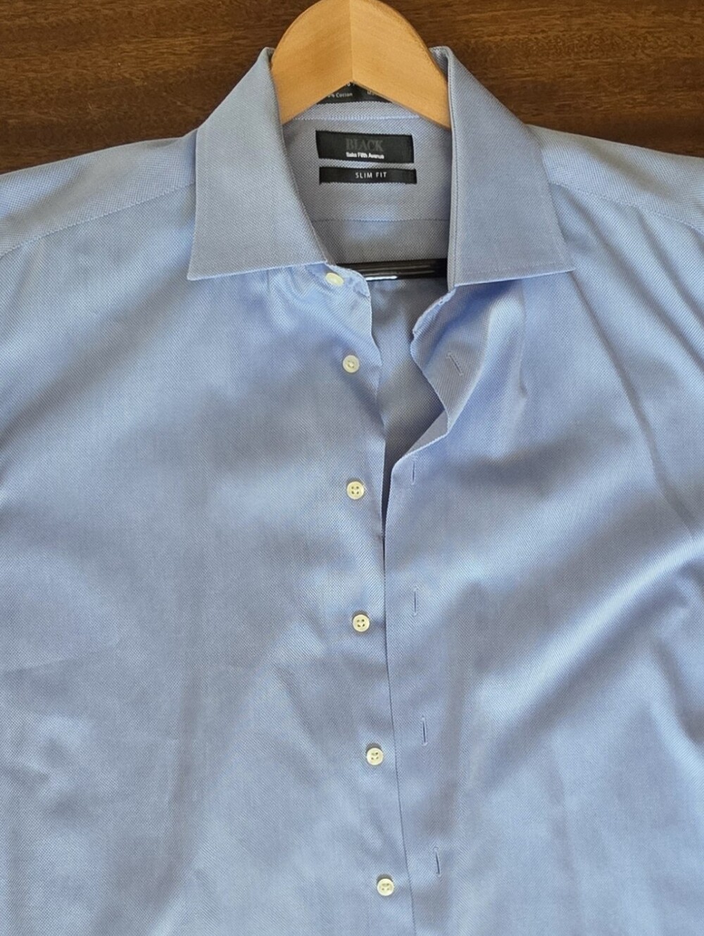 ​BLACK Saks Fifth Avenue Mens Blue Micro Weave Slim Fit Dress Shirt 16.5 34/35